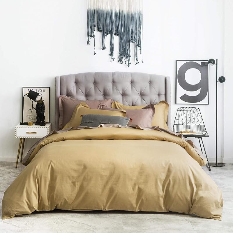 SUSYBAO Gold Cotton King Duvet Set