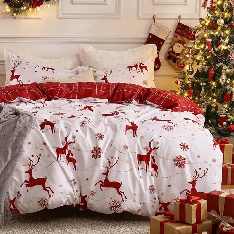 CAROMIO Reversible Christmas Queen Duvet Cover Set, Soft Microfiber Ho