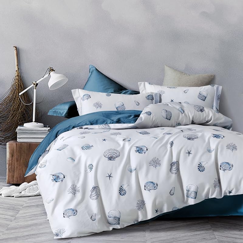 MILDLY Queen Duvet Cover Set, 100% Washed Cotton, Soft Breathable Uniq