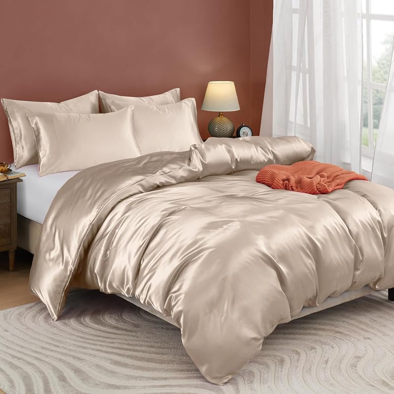 Horbaunal 5-Piece Queen/Full Satin Duvet Cover Set
