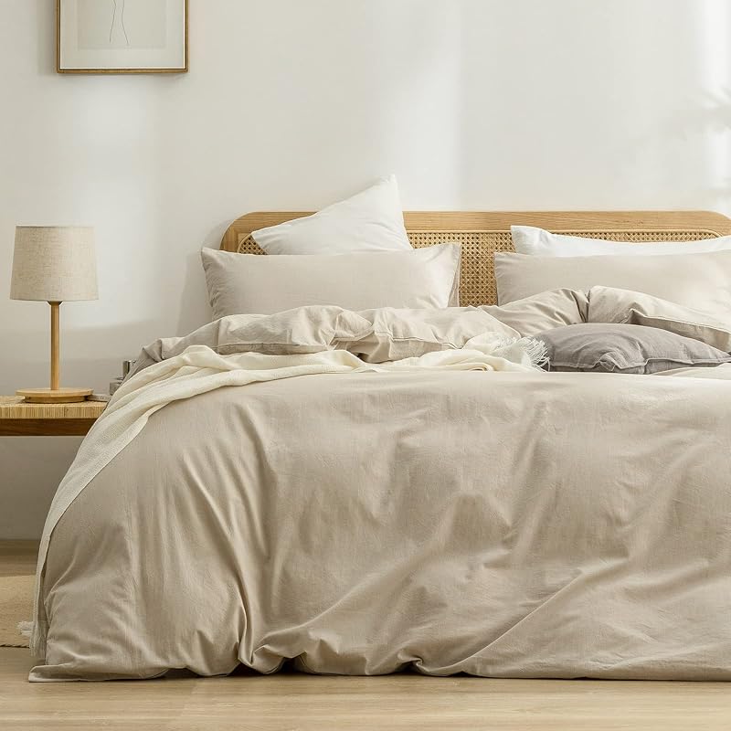 BESTOUCH Queen Washed Cotton Duvet Cover Set