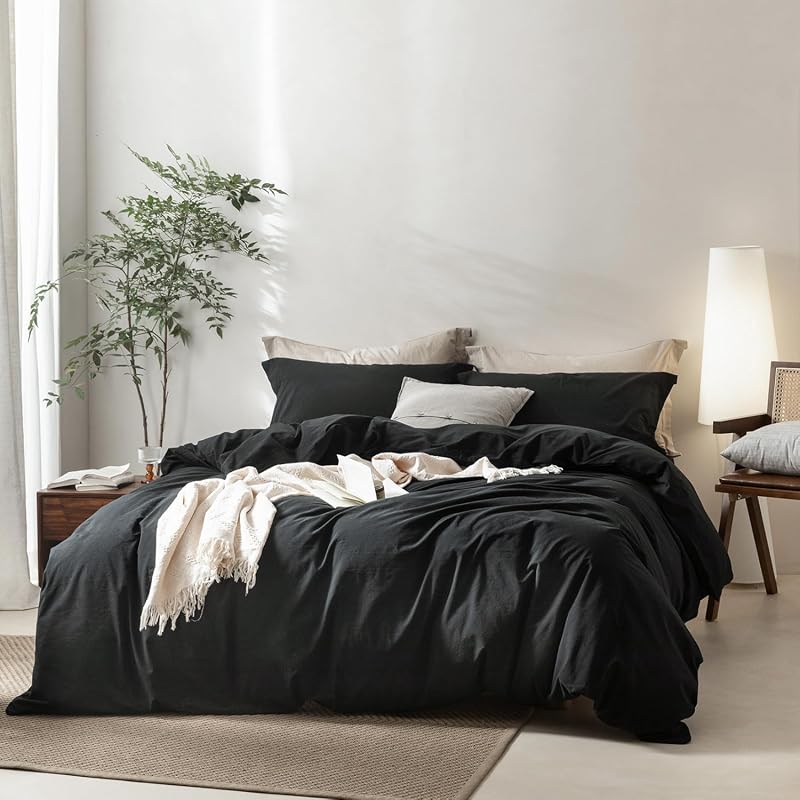 BDEAR King Duvet Cover Set, 100% Washed Cotton Oeko-Tex Certified Brea