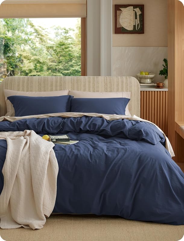 Bedsure PureWoven Washed Cotton Queen Duvet Cover Set, Breathable Line