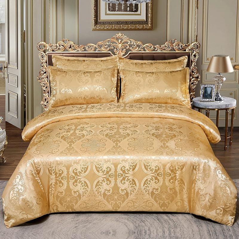 Luxury Satin Embroidery Gold Duvet Set