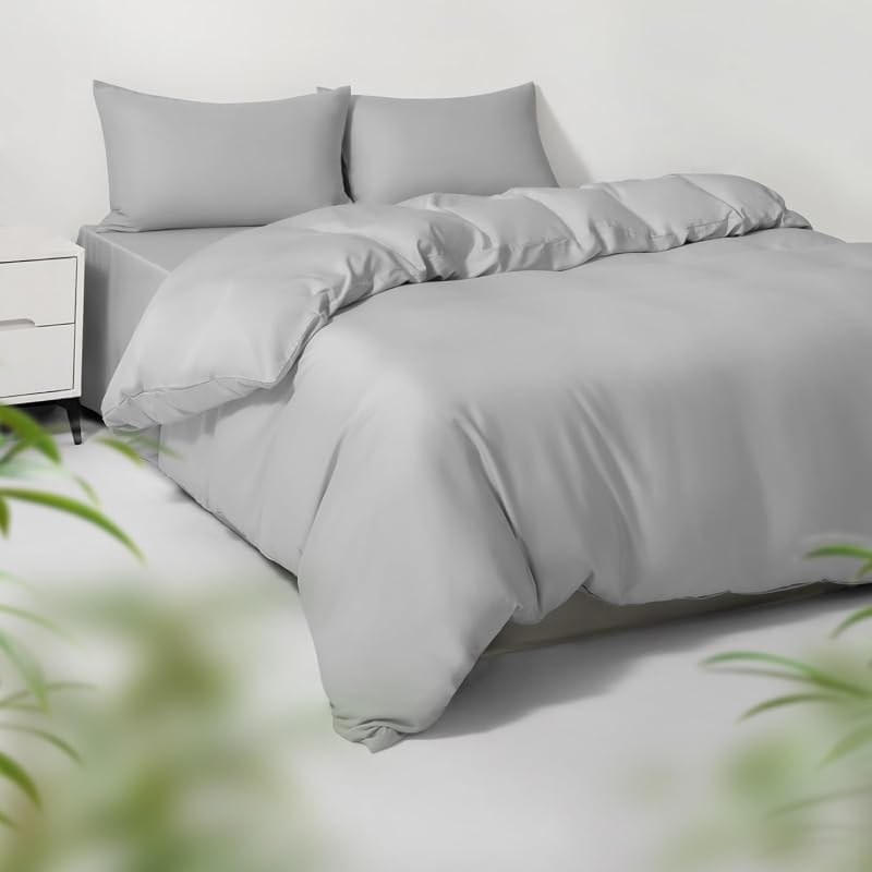 Cooling Duvet Cover Set Full/Queen, 100% Viscose Bamboo, Silky Soft Br