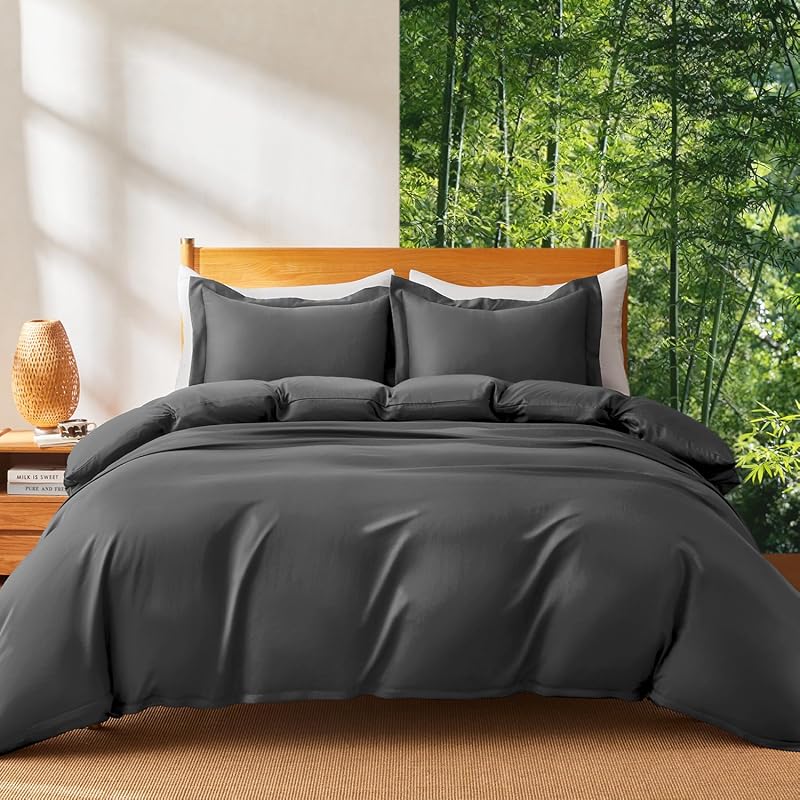 MR&HM Silky Cooling Duvet Cover Queen Set, Breathable Moisture-Wicking