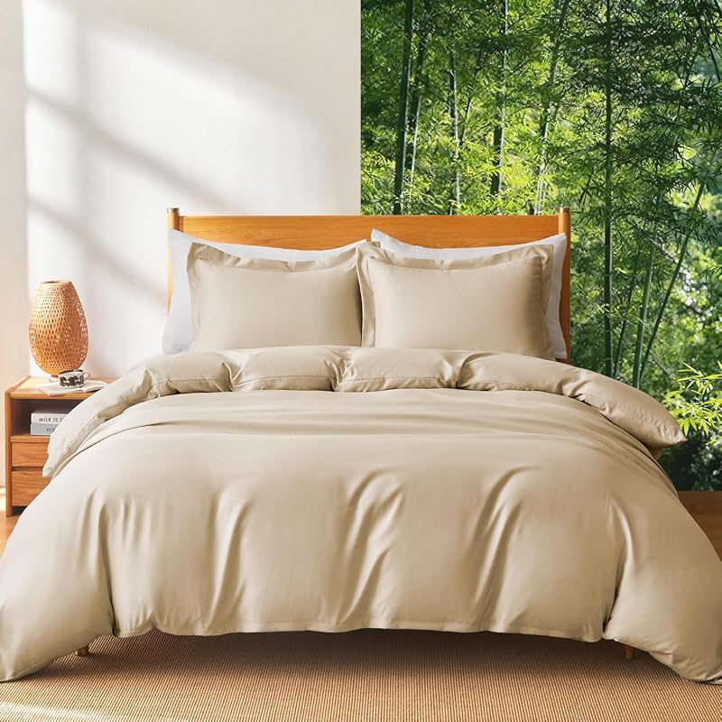 MR&HM Silky Cooling Duvet Cover Queen Set, Breathable Moisture-Wicking