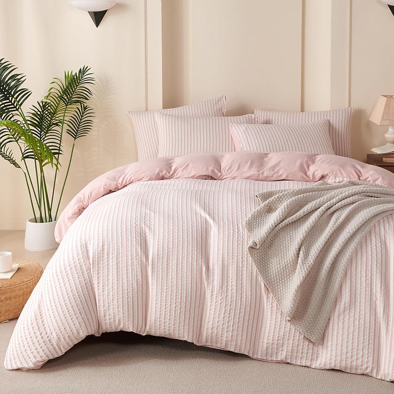 Striped Microfiber Queen Duvet Cover Set