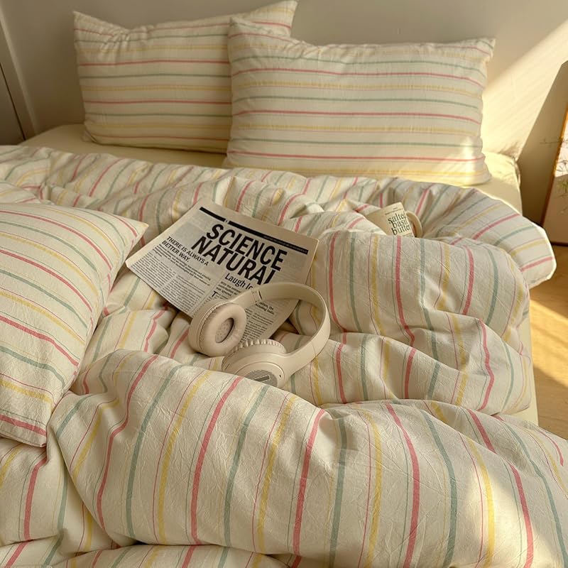 EAVD Striped Cotton Queen Duvet Set