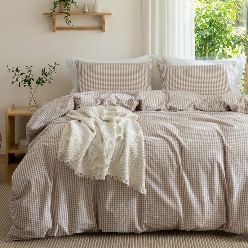 MILDLY Tan Gingham Cotton Duvet Set