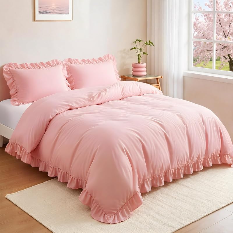 FUANNA Queen Ruffle Duvet Cover Set