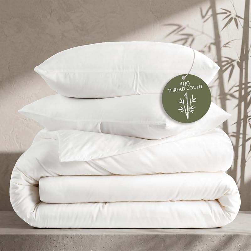 EverGrace 100% Rayon from Bamboo Queen Duvet Cover Set, Cooling 3-Piec