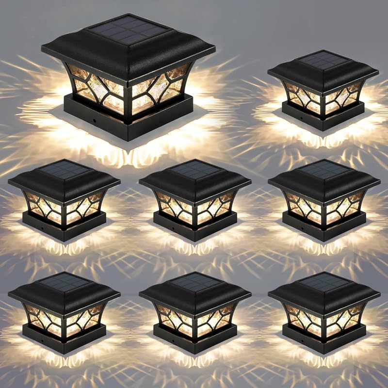 APONUO 8-Pack Solar Post Cap Lights for 4x4 5x5 6x6 Fences, Long-Lasti