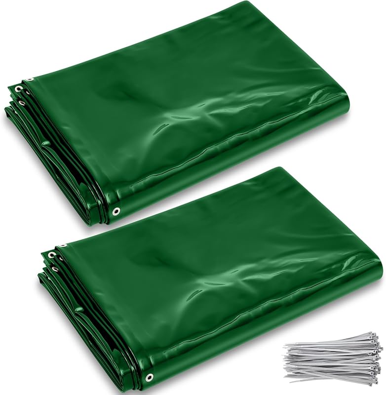 2 Pcs 6x8ft Transparent Green Welding Curtains, Fireproof Vinyl Safety