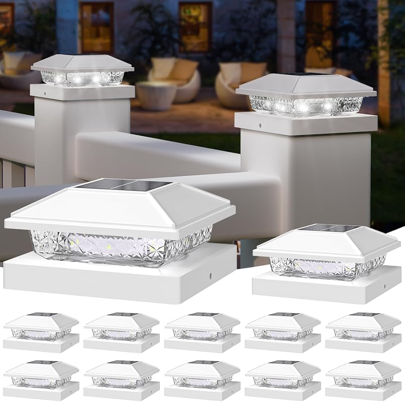 Solar Post Cap Lights 12-Pack for 4x4 and 5x5 Wood or Vinyl Deck Fence