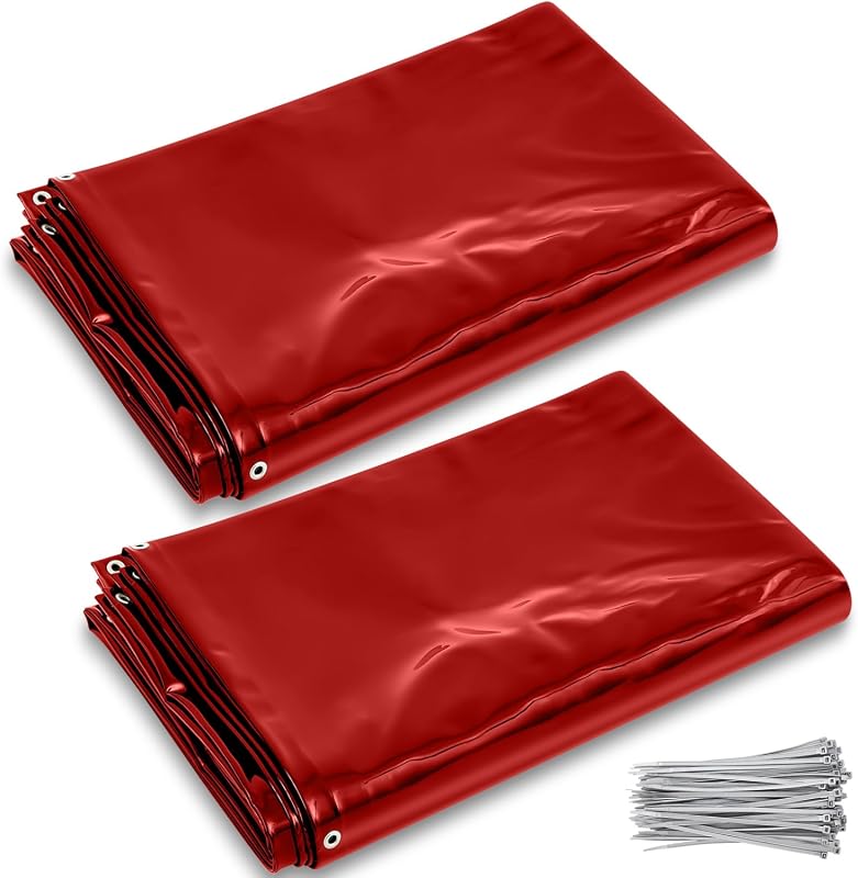 2 Pack 6x8ft Transparent Red Welding Curtains, Heavy Duty Fire Resista