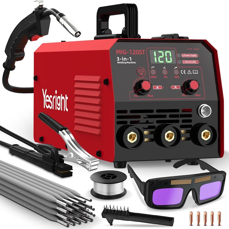 120A 3-in-1 MIG Flux Core Welder, Portable Multiprocess Welding Machin