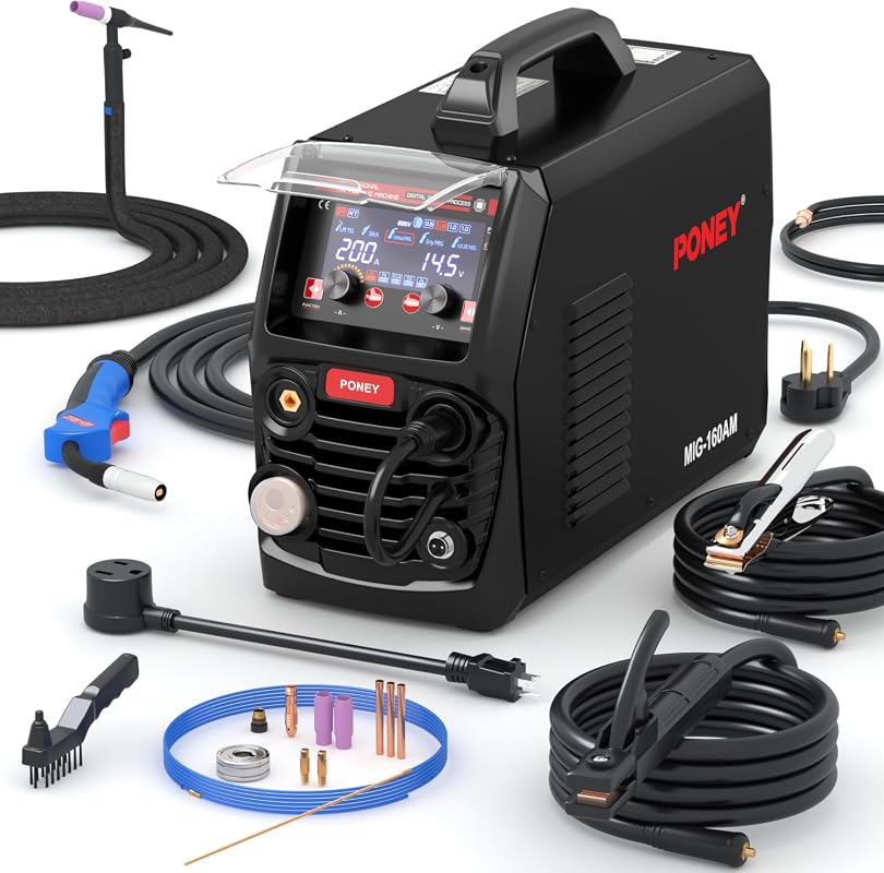 PONEY 160Amp 6-in-1 Aluminum MIG Welder Dual Voltage 110V/220V Synergi