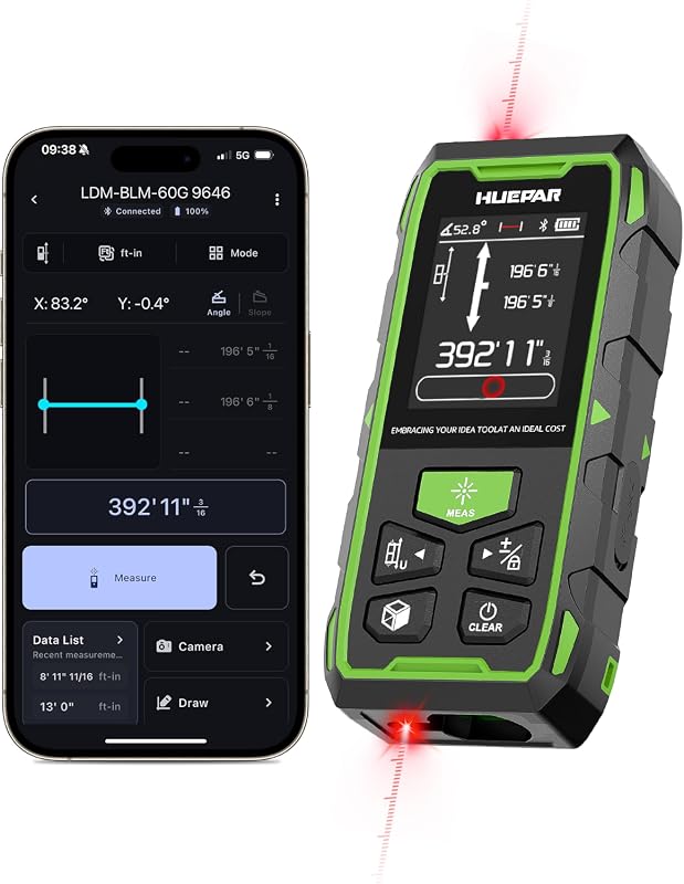 Huepar 2026 Upgraded Dual Laser Distance Meter, 395Ft Long Range with 