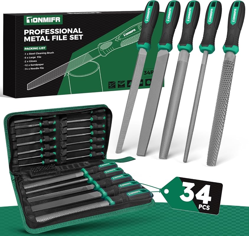 Professional 34-Piece Industrial Carbon Steel Metal File Set with 5 Sh
