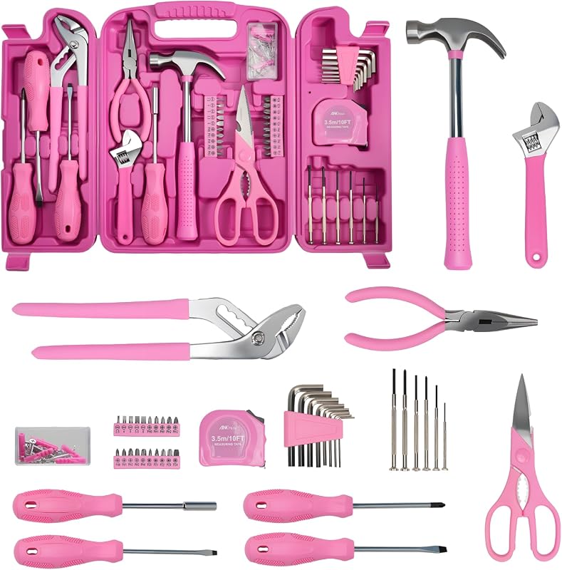 Pink Tool Set for Women, 136-Piece Compact Tool Kit for Essential Home