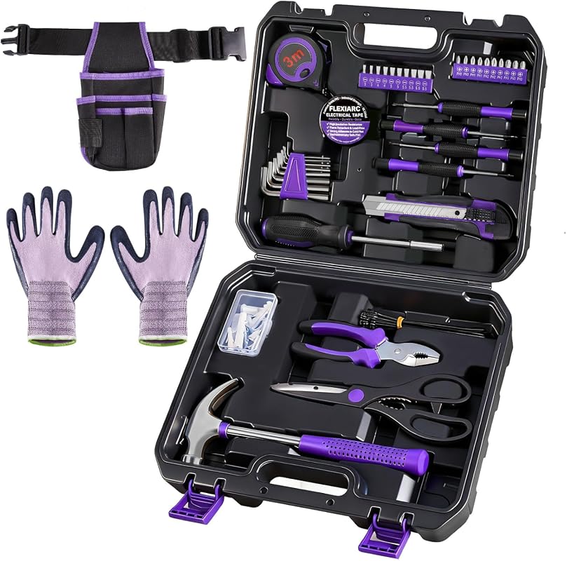 General Household 112-Piece Purple Tool Kit with Waist Pouch and Glove