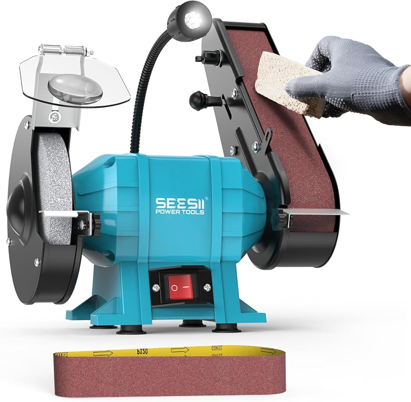 SEESII 2-in-1 Bench Grinder and Belt Sander Combo with 2 x 27 Inch Bel