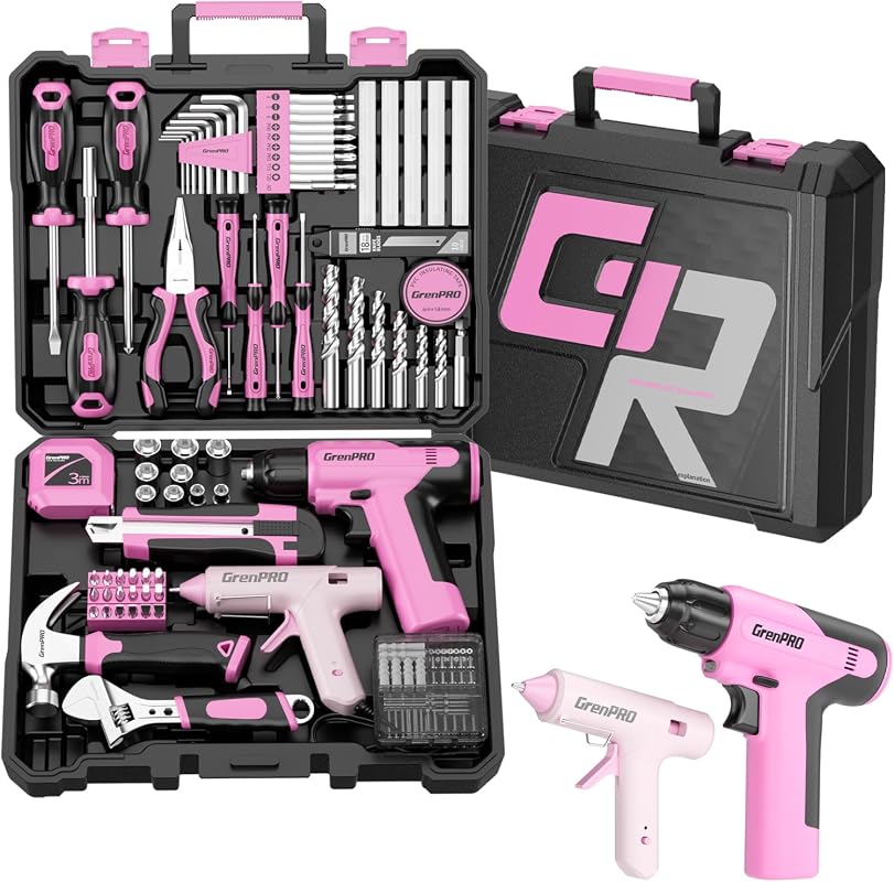 GRENPRO 188-Piece Pink Cordless Drill Tool Set with Comprehensive Home