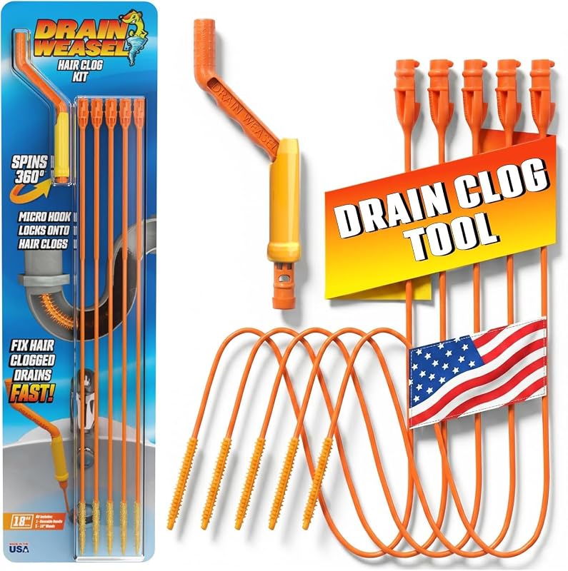 FlexiSnake Drain Weasel Sink Snake Hair Clog Remover Tool Kit with Fiv