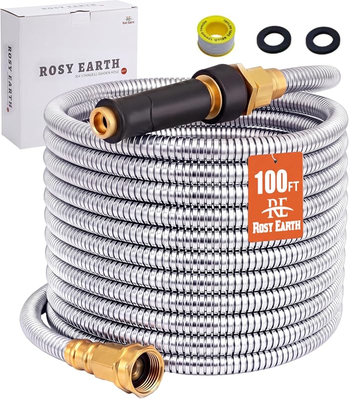 100 FT Expandable Garden Hose Featuring Durable 304 Stainless Steel Construction