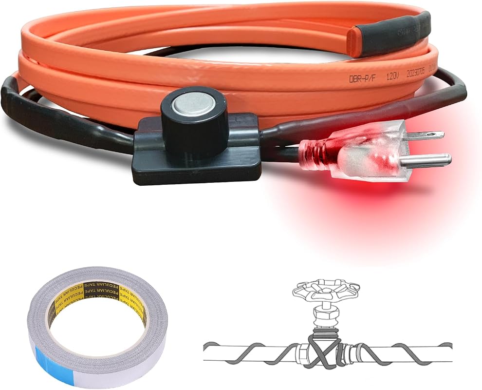 3FT Heat Tape for Water Pipes Equipped with Built-In Thermostat for Reliable Freeze Protection