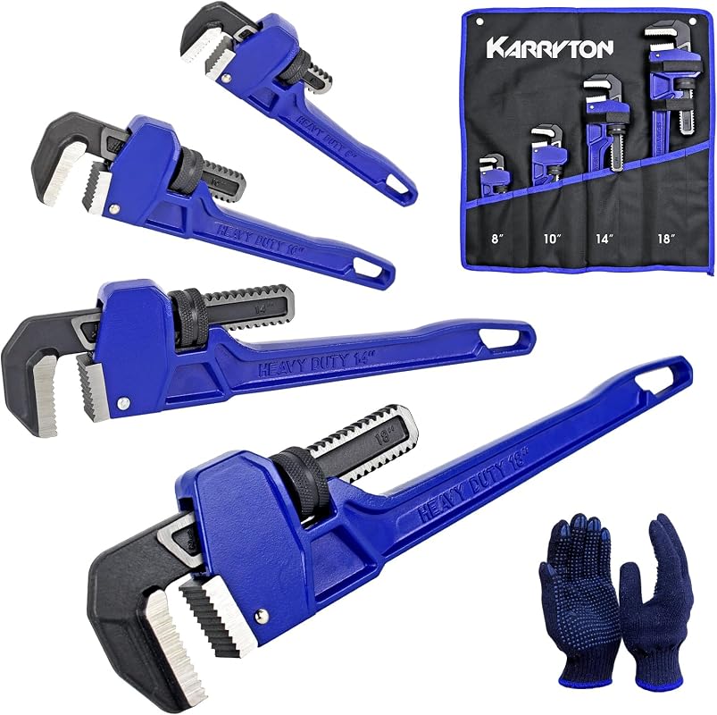 Adjustable Cast Iron Straight Handle Pipe Wrench Set Perfect for Plumb