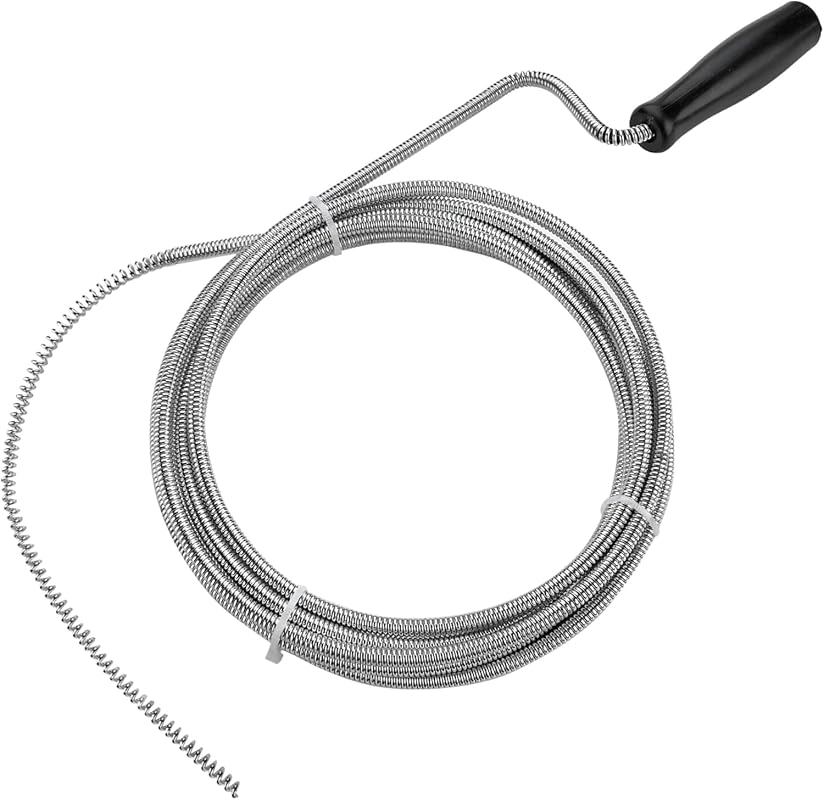 Metal Drain Snake 10 Ft Thin Auger for Sinks, Showers, and AC Line Maintenance