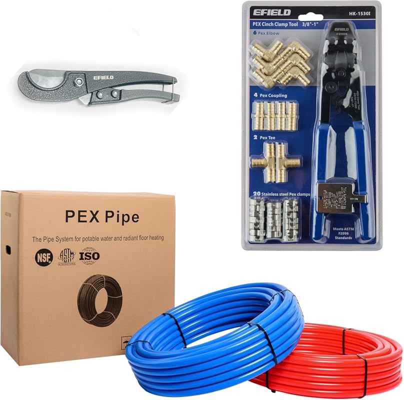EFIELD 1/2-Inch by 100-Foot PEX Pipe Plumbing Installation Kit, Durabl