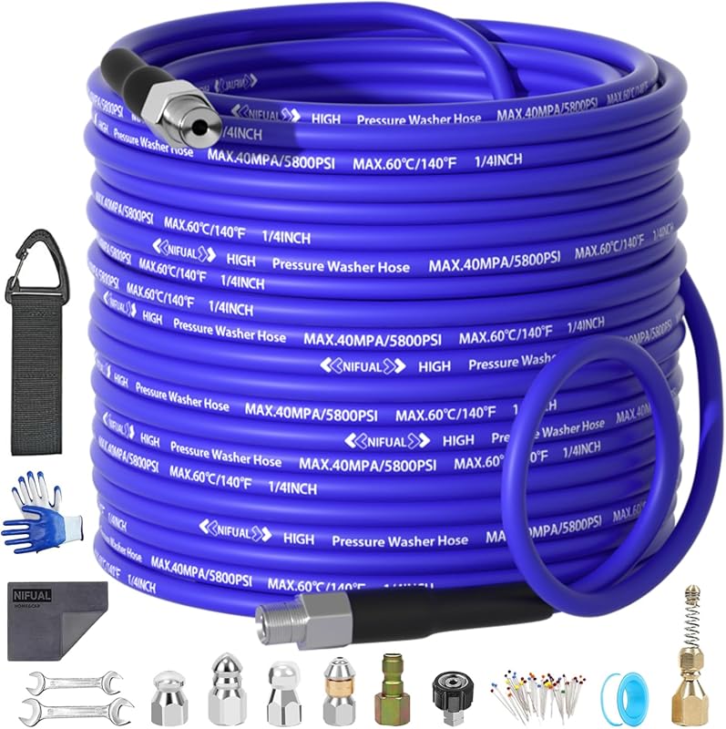 NIFUAL 100FT Sewer Jetter Kit for Pressure Washer with 5800PSI Drain C