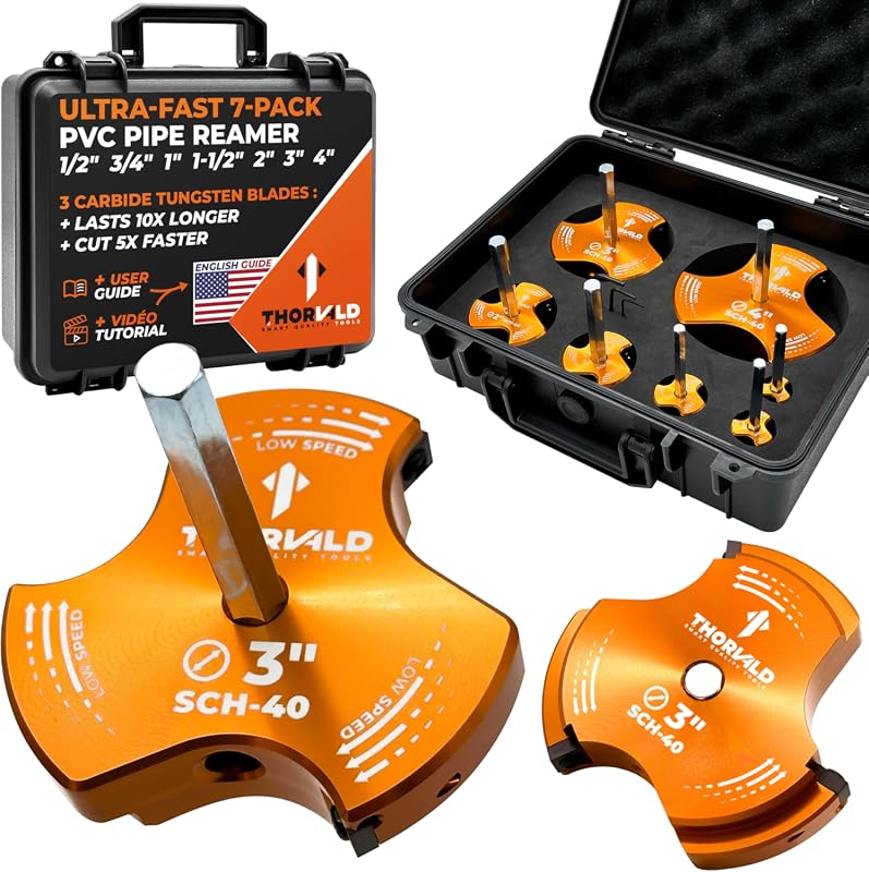 THORVALD PVC Pipe Reamer TriForce 7-Size Kit with Tungsten Carbide Bla