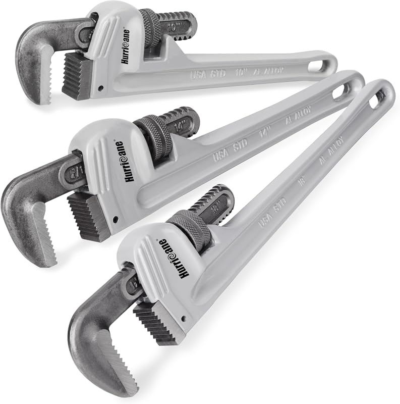 Hurricane 3-Piece Aluminum Pipe Wrench Set 10 14 18 Inch Lightweight P