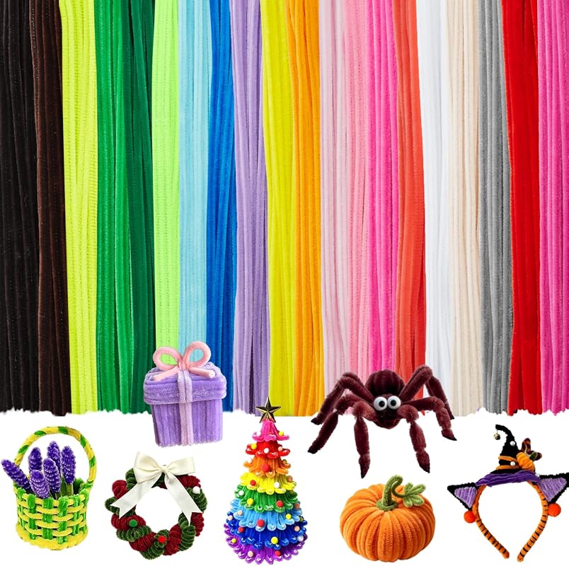 200 Pieces Pipe Cleaners Craft Bulk Assortment in 20 Bright Colors Che