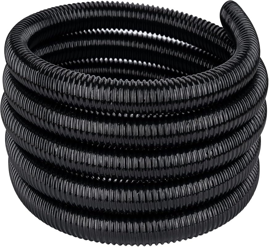Black 1-1/2 Inch by 25 Feet Flexible PVC Pond Tubing and Corrugated Wa