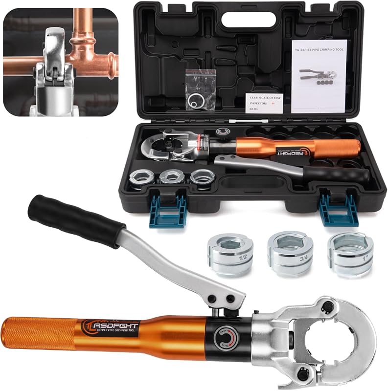 Professional Copper Pipe Crimping Tool with 1/2, 3/4, and 1 Inch Jaws