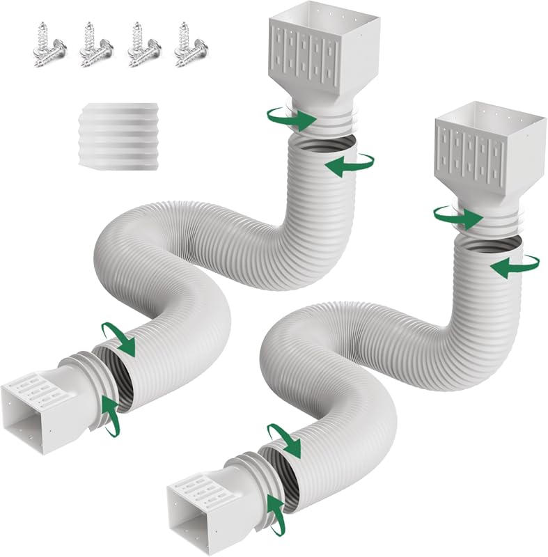 2 Pack Upgraded Flexible Rain Gutter Downspout Extensions, Extendable