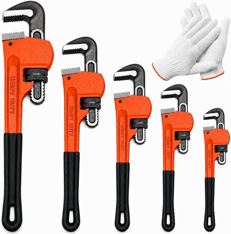 5-Piece Heavy Duty Pipe Wrench Set 8 10 12 14 18 Inch Plumbing Tools f