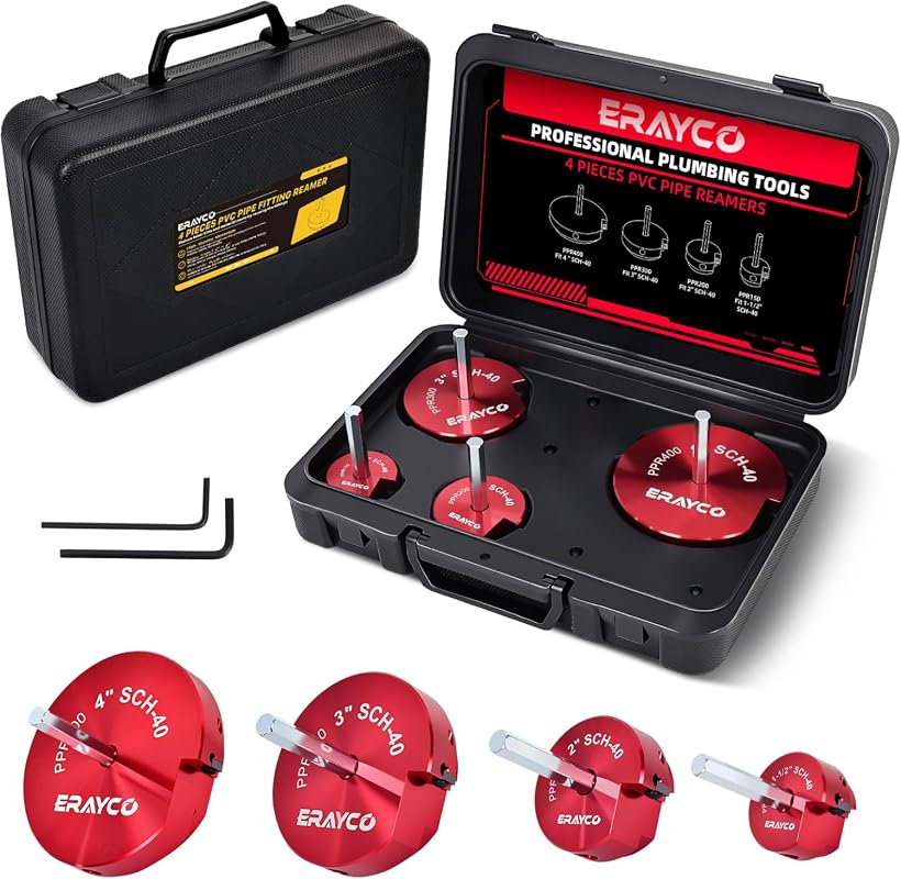 ERAYCO 4-Piece PVC Pipe Fitting Reamer Kit for Standard Drills, Compat