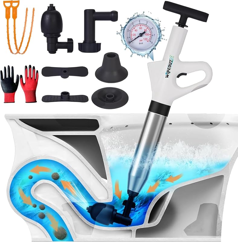 High Pressure Toilet Plunger with Built-in Pressure Gauge for Powerful