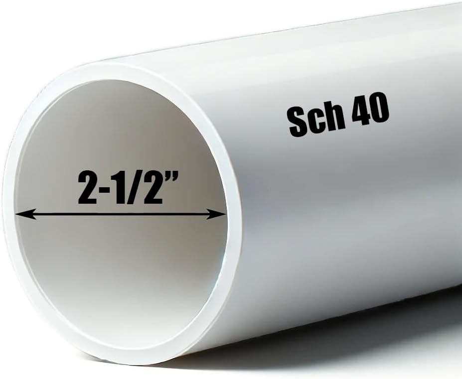 2-1/2 Inch Schedule 40 PVC Pipe, 18 Inches Length with 2.875