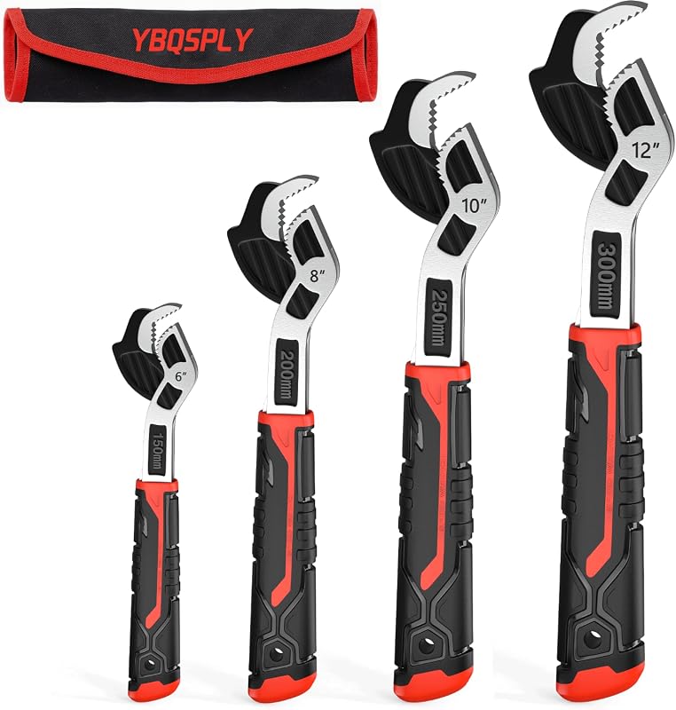 4-Piece Self-Adjusting Pipe Wrench Set, 6-12 Inch Plumbing Tools for P