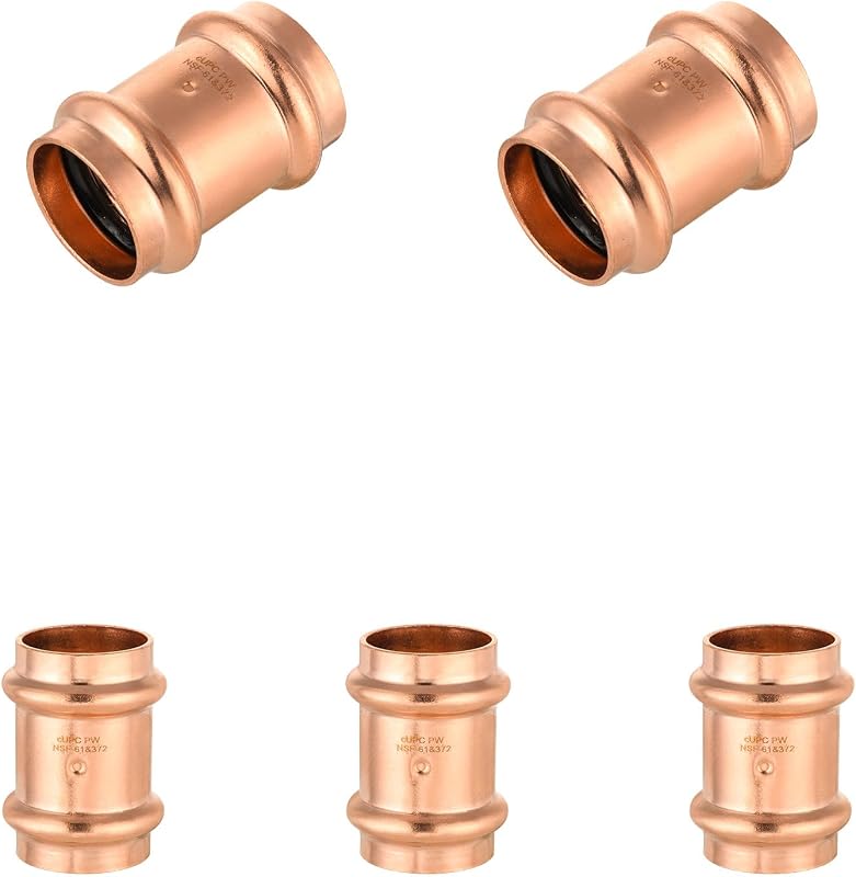 Foskan 1-Inch Copper Press Coupling with Stop, Lead-Free Plumbing Fitt