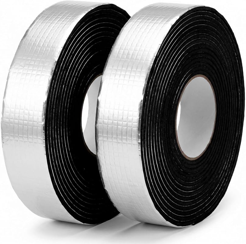 QWORK 2-Pack Self-Adhesive Foam Pipe Insulation Tape with Aluminum Foi