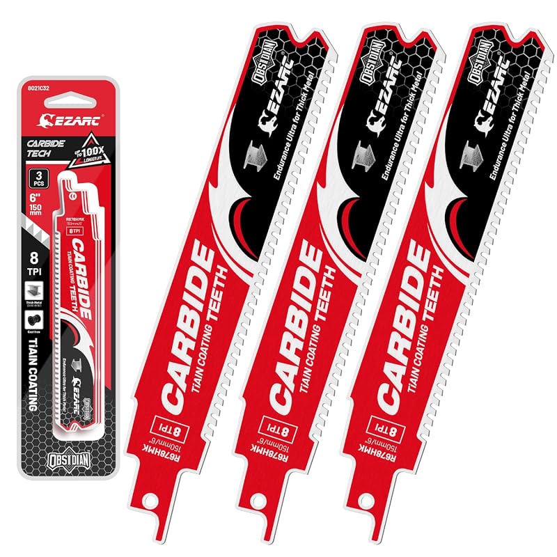 EZARC 6-Inch 8TPI Obsidian Carbide Reciprocating Saw Blades
