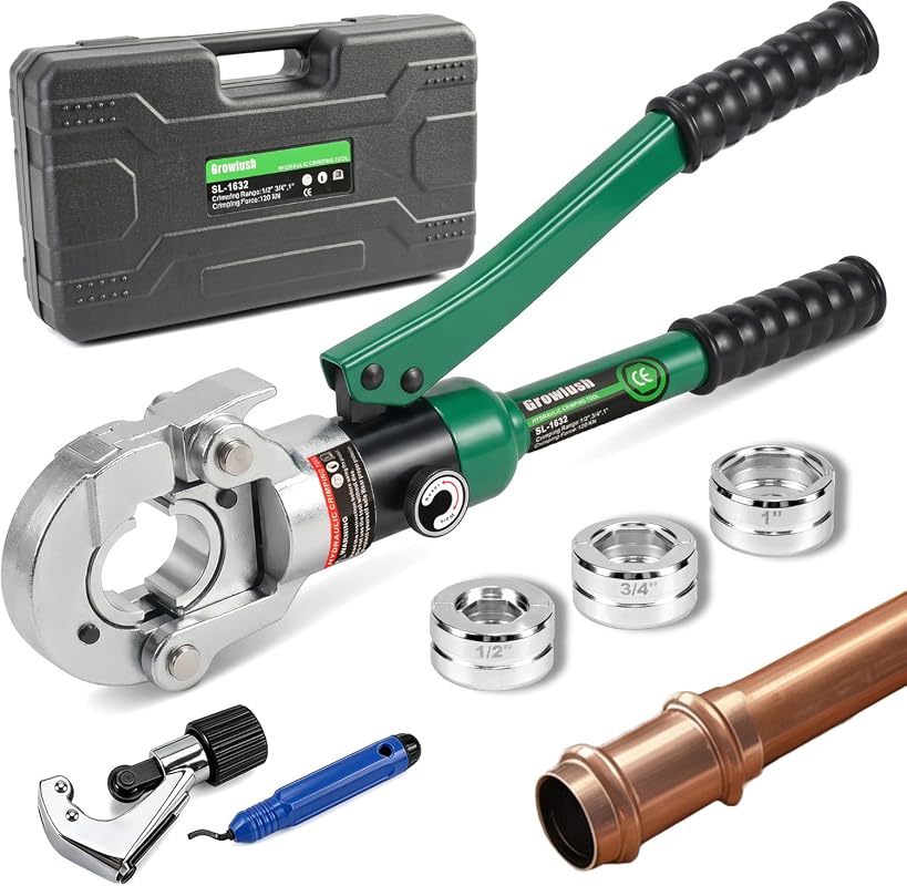 Hydraulic Driven Copper Pipe Crimping Tool Featuring 1/2, 3/4, and 1 I